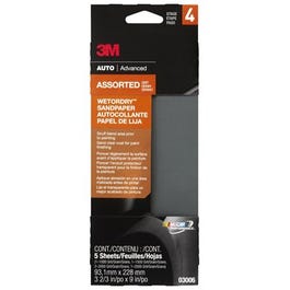 Wet/Dry Sandpaper, 5-Piece, 3-2/3 x 9-In.