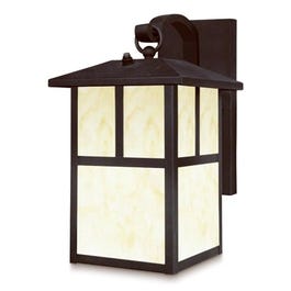 Wall Lantern, Dusk-to-Dawn Sensor, Black With Honey Glass, 13-Watt