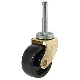 Wheel Caster, Black With Brass Finish, Wood Stem, 1-5/8-In., 2-Pk.