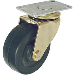 Wheel Caster, Black Soft Rubber With Brass Finish, Plate, 2-In., 2-Pk.