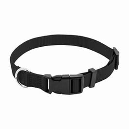 Dog Collar, Adjustable, Black Nylon, Quadlock Buckle, 3/4 x 14 to 20-In.