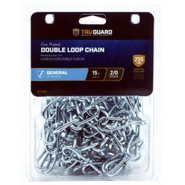 Double Loop Chain, Zinc-Plated, 2/0 x 15-Ft.