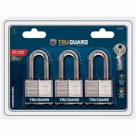 Keyed-Alike Padlocks, Long-Shackle, Laminated, 1.5-In., 3-Pk.