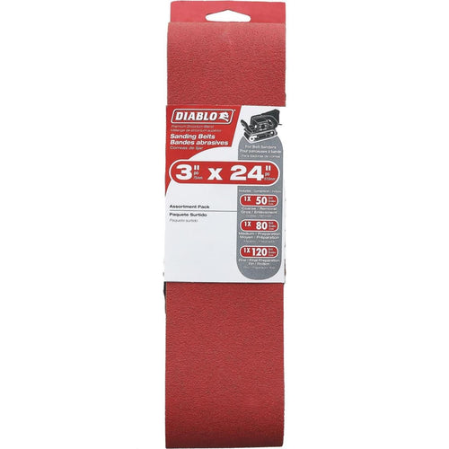 Diablo 3 In. x 24 In. 50/80/120 Grit General Purpose Sanding Belt (3-Pack)